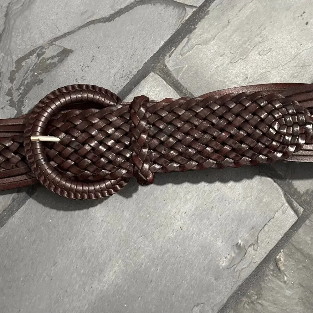 Dark Brown Leather Woven Braided Boho Belt - size Medium/Large